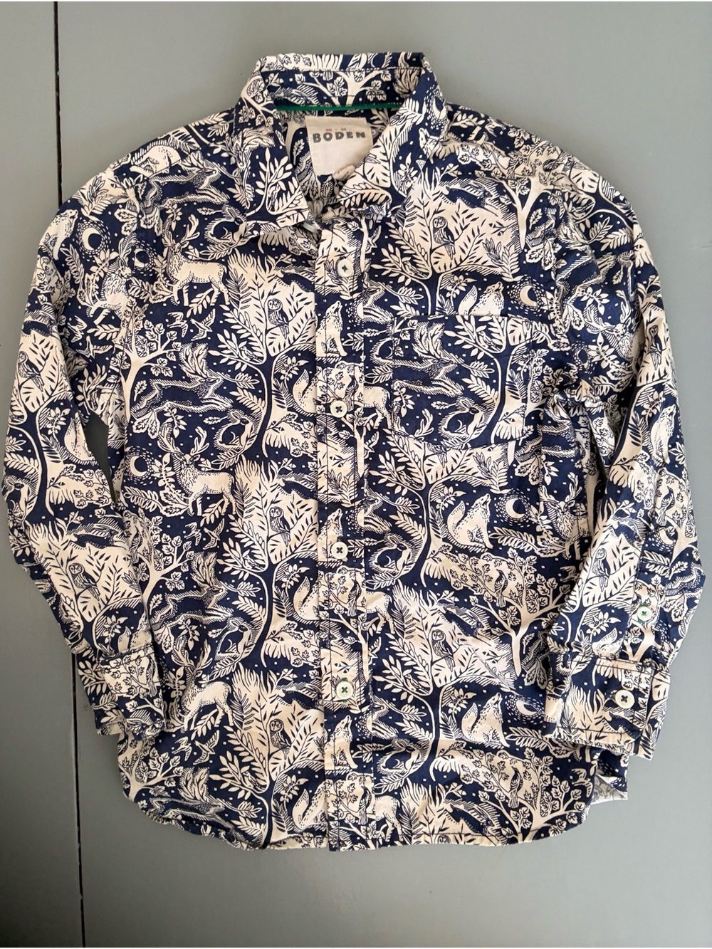 Boden boy Navy & White Printed Button-Up Shirt